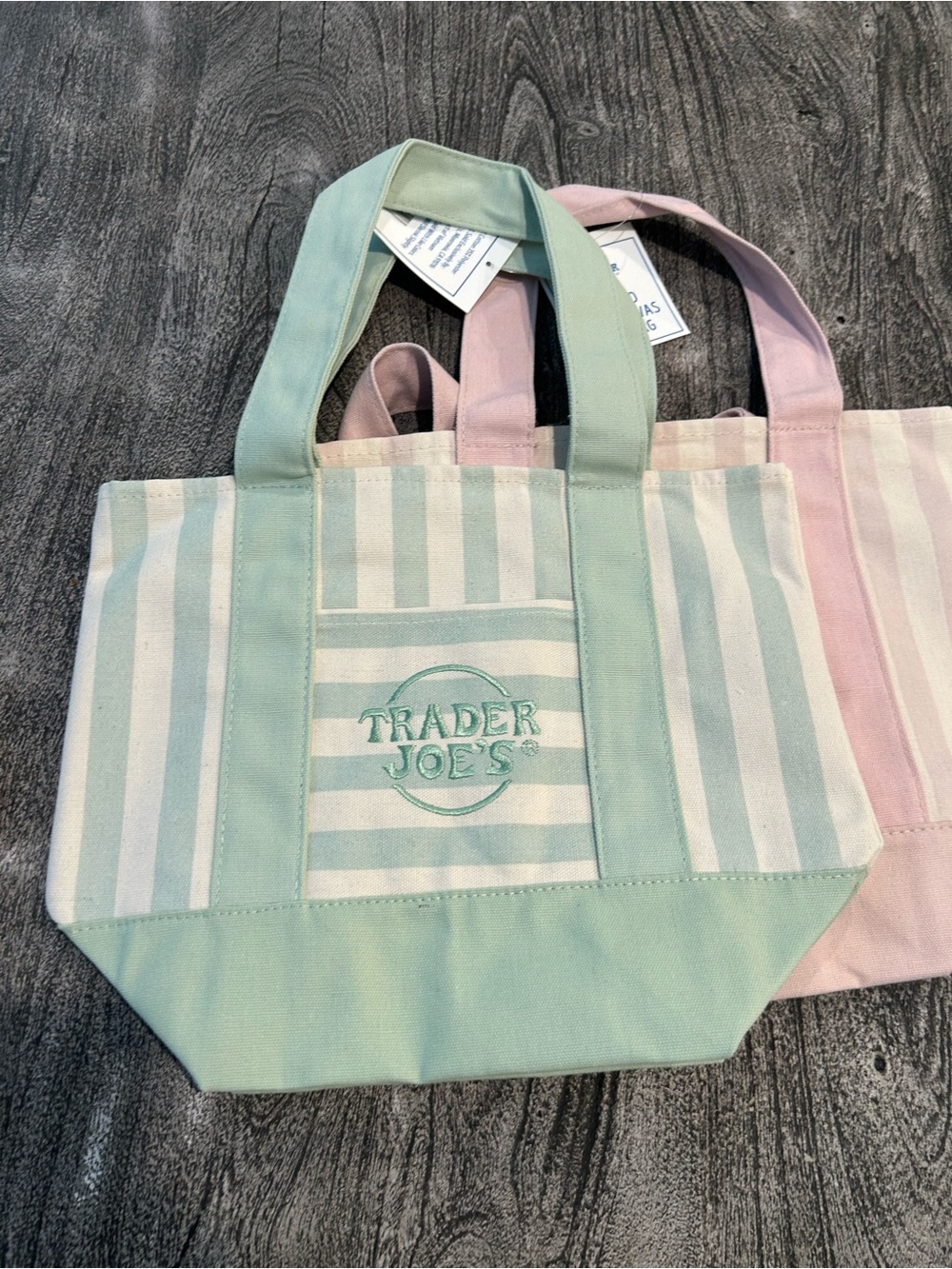 Trader Joe’s Striped Mini Canvas Tote Bags (4) Pink, Blue, Green, Tan - Picture 5 of 10